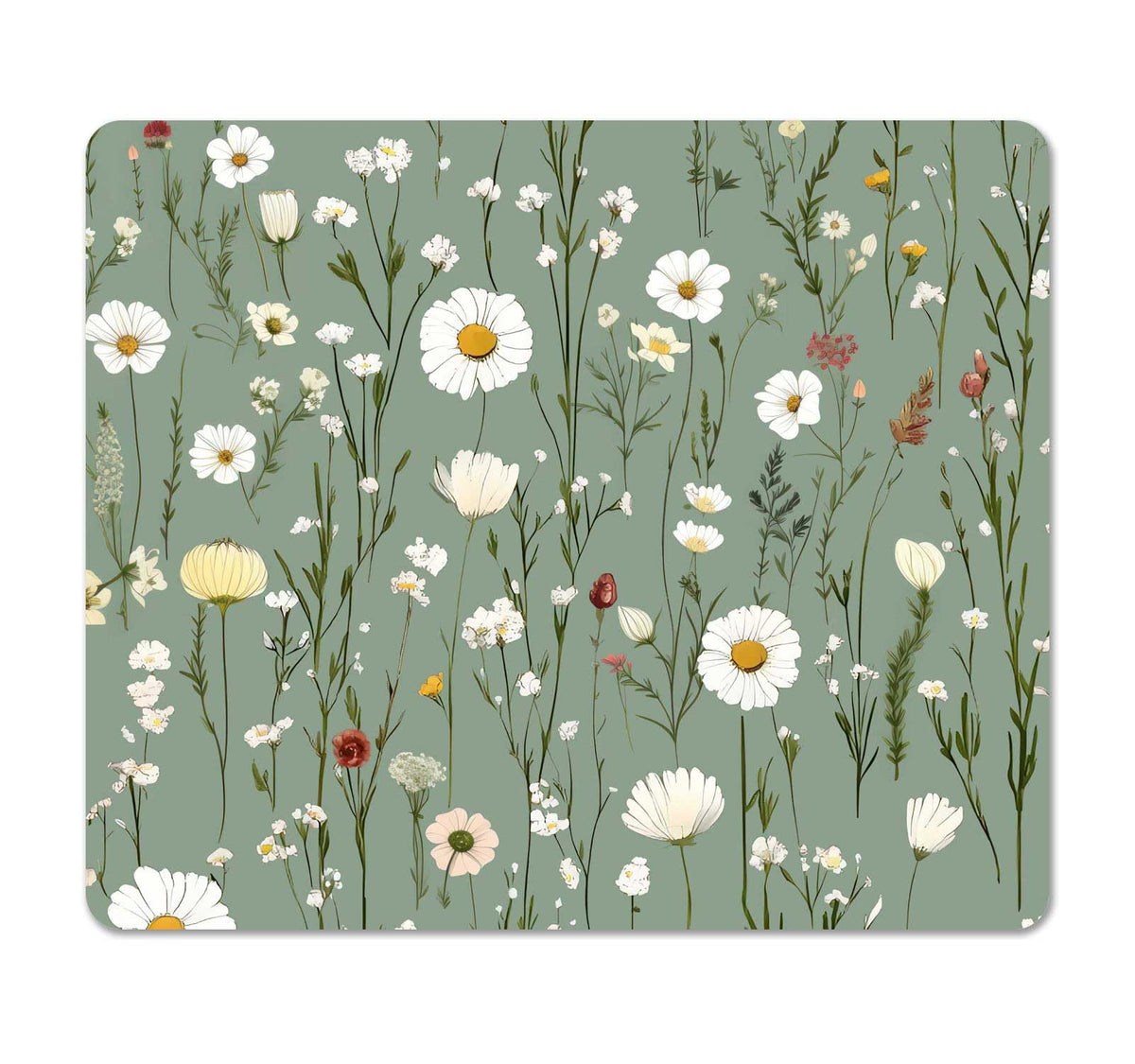 Square Cute Mouse Pad Daisy, Boho Floral Flower Mouse Pads for Desk, Non-Slip Rubber Beige Mousepad Washable Cloth, Minimal Computer Pad Decor Gifts, Coworker Gift for Girls Kids Women, 9.5x7.9 inch