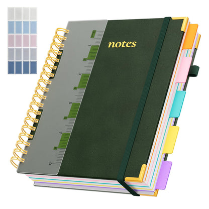 Line Hardcover Spiral Notebook with Removable Dividers Tabs & Ruler, 5 Subject Notebook College Ruled, 300 Page, Large 8"x10" B5 Notebooks for Work School, Lined Journal for Women & Men, Purple