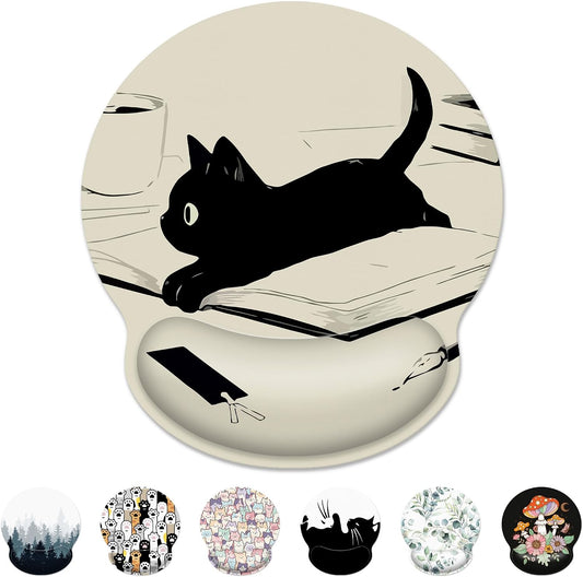 Kawaii Anime Black Cat Ergonomic Mouse Pad with Wrist Rest for Desk Work