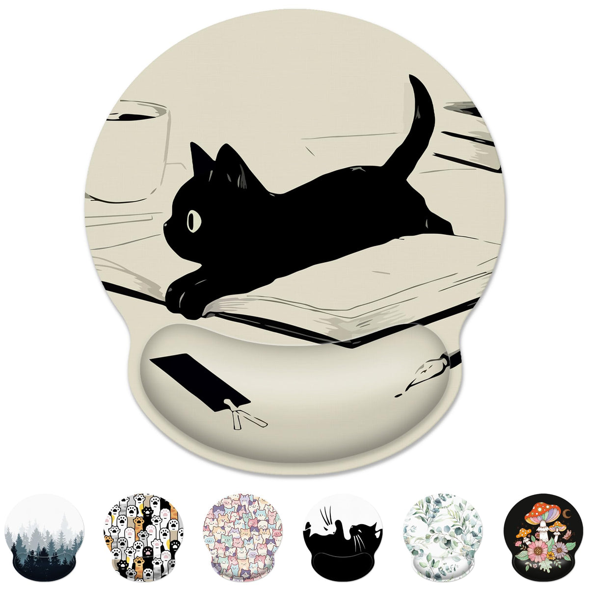 Kawaii Anime Black Cat Ergonomic Mouse Pad with Wrist Rest for Desk Work
