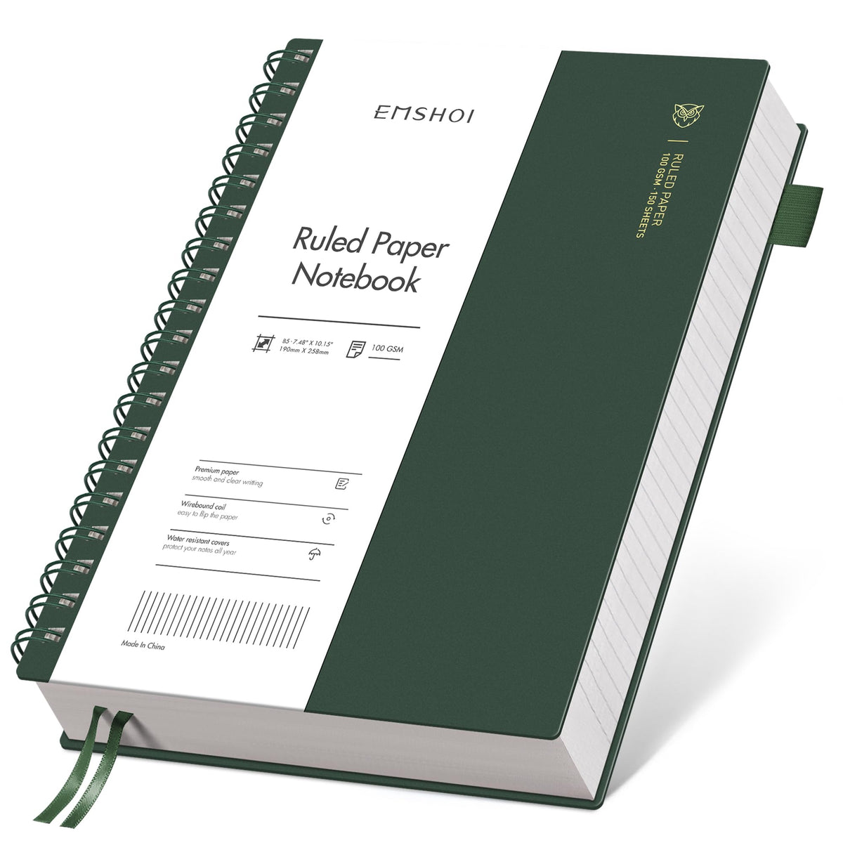 EMSHOI Lined Spiral Journal Notebook, 300 Pages, B5 Size (7.4'' x 10.1'')