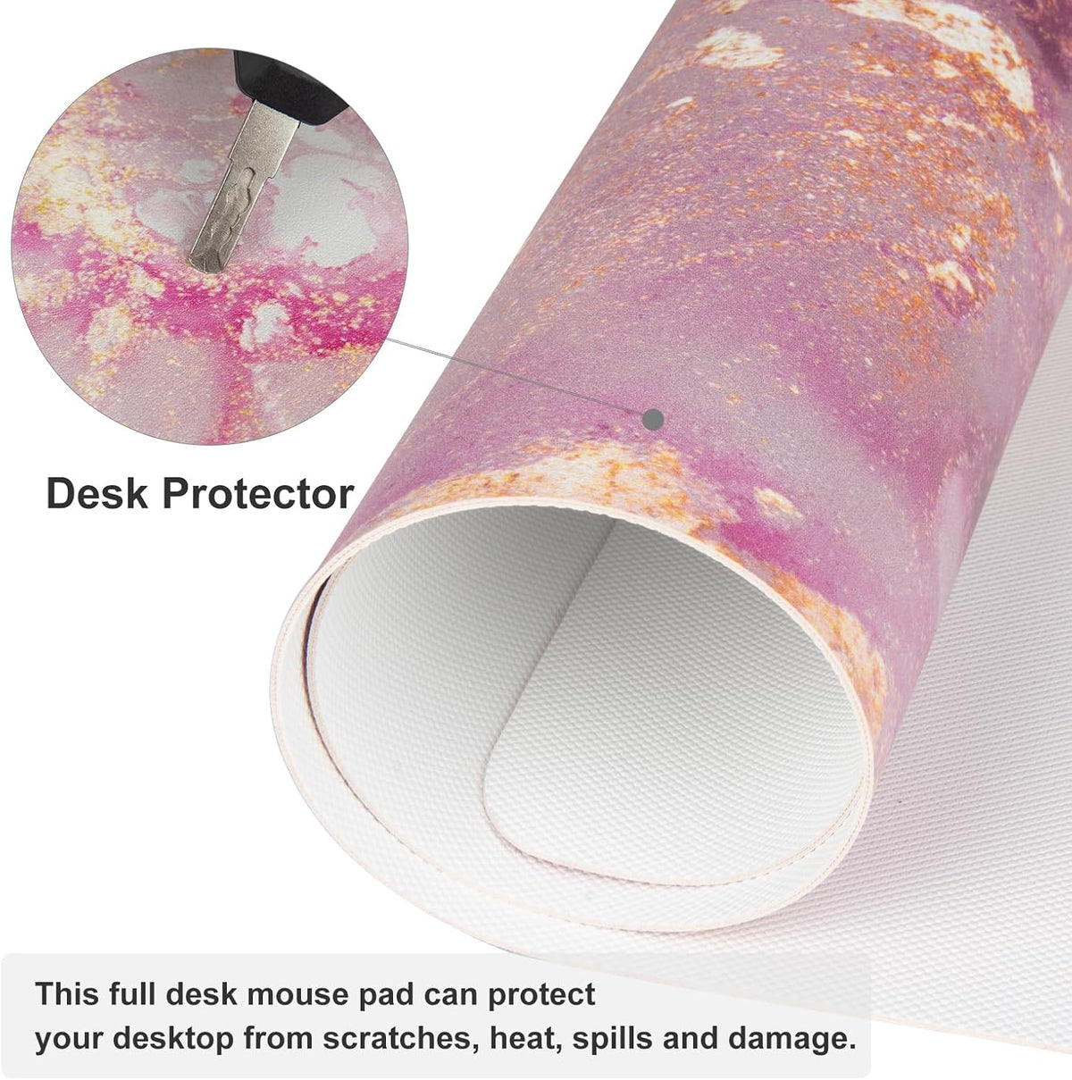 QiyI PU Leather Large Mouse Pad, Office Decor, 31.5" x 15.7", Rose Gold