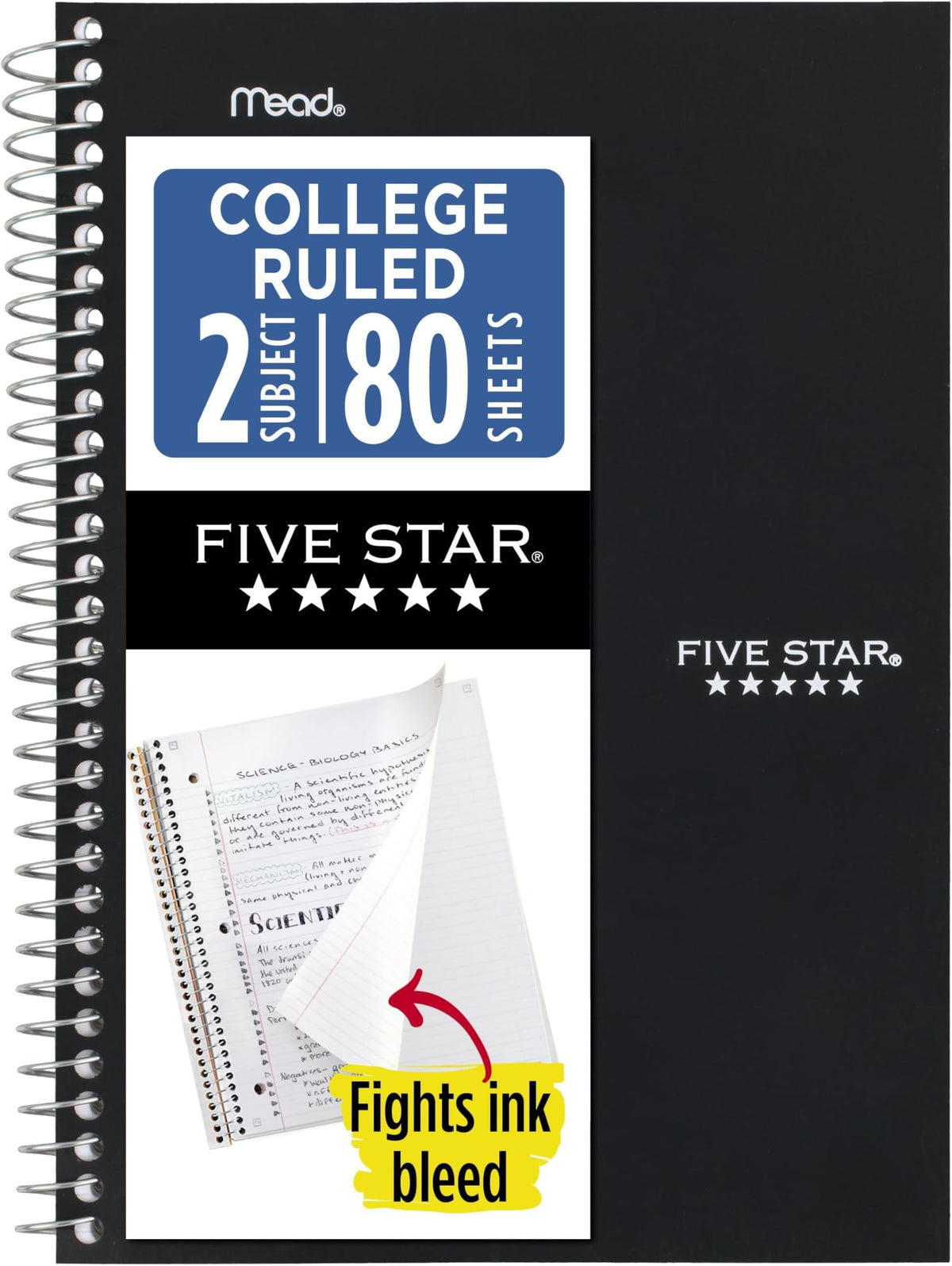 Five Star Spiral Notebook, 2 Subject, College Ruled Paper, 6" x 9.5", 80 Sheets, Blue (840029CG1)