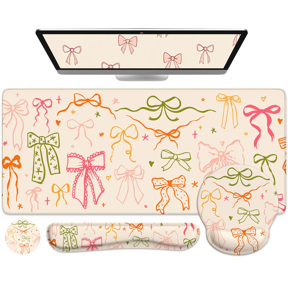 iCasso Pink Ergonomic Mouse Pad with Wrist Rests Set for Desk Accessories