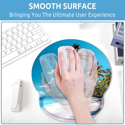 KONVINIT Ergonomic Mouse Pad with Wrist Rest, Small Mousepad with Non-Slip Rubber Base and Smooth Surface, Beach Mouse Pads for Desk, Office Desk Accessories