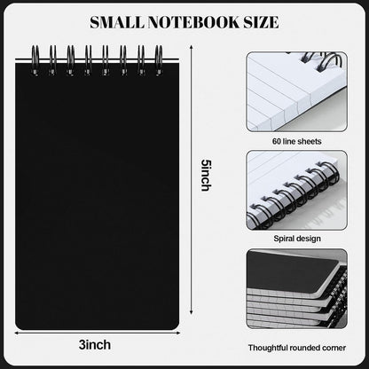 Thboxes 8 Pack Pocket Notebooks, 3 X 5 Spiral Notepads, Black