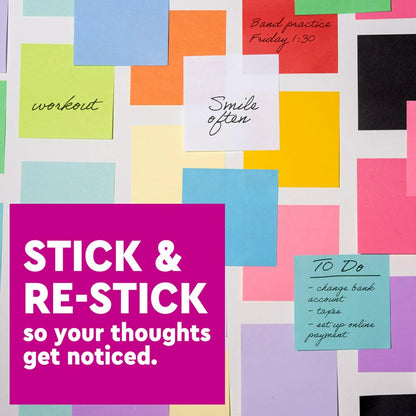 Post-it Super Sticky Notes, 5 Sticky Note Pads, 3 x 3 in., School Supplies, Office Products, for Vertical Surfaces, Monitors, Walls and Windows, First Snow White