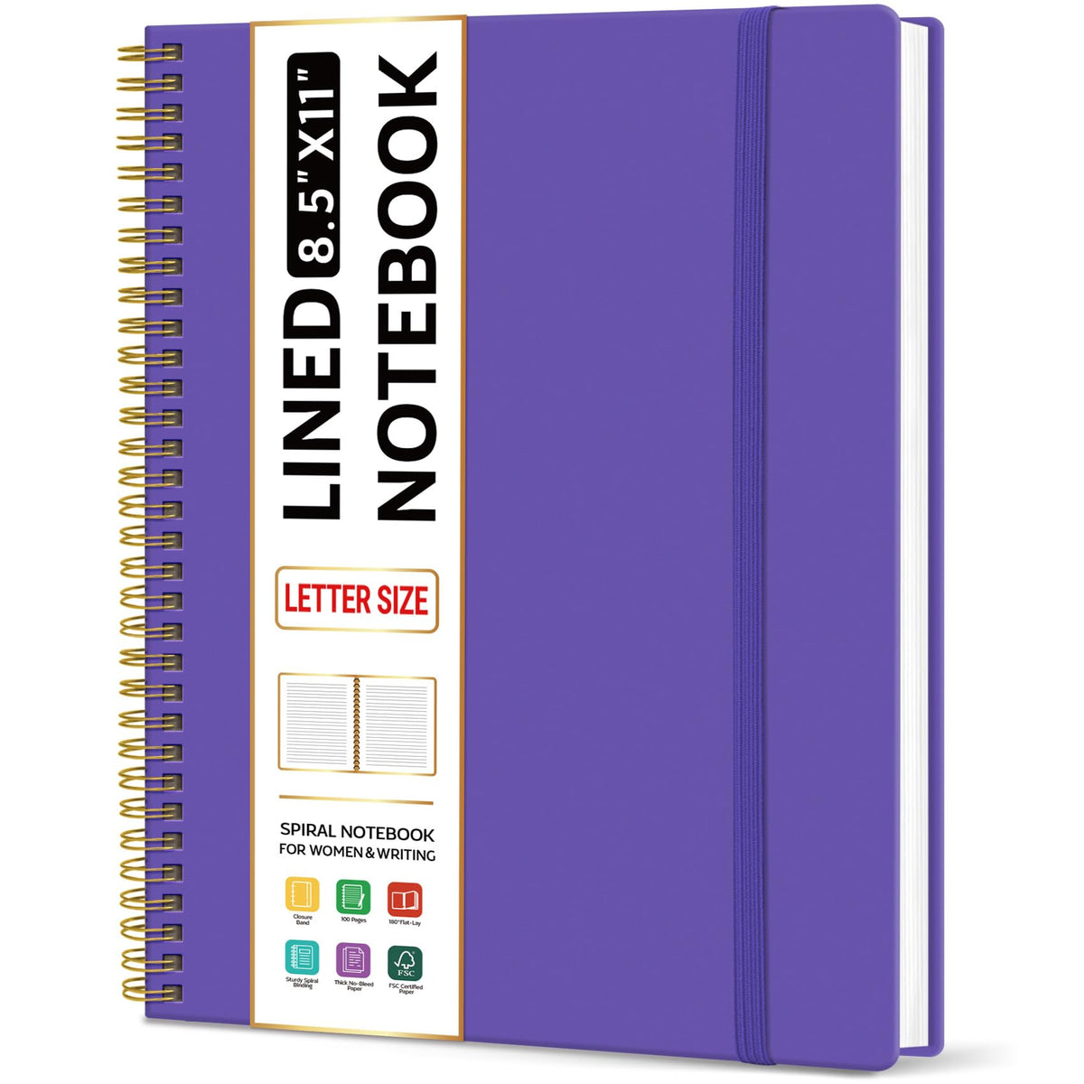 Taja Large Spiral Lined Notebook for Work, Journal for Women & Men