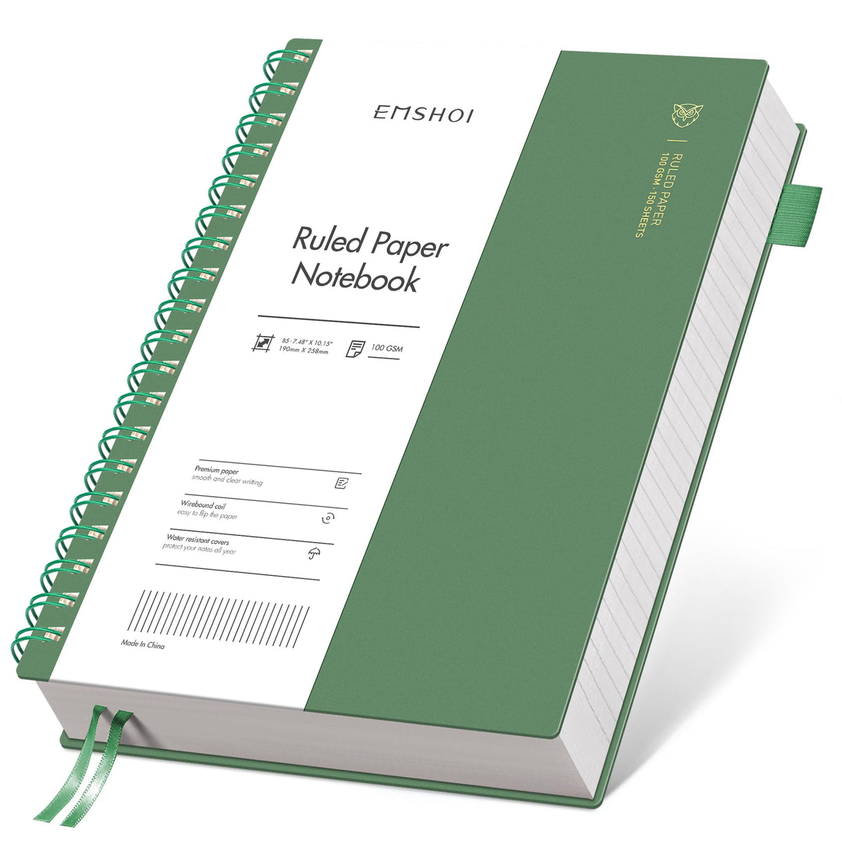 EMSHOI Lined Spiral Journal Notebook, 300 Pages, B5 Size (7.4'' x 10.1'')