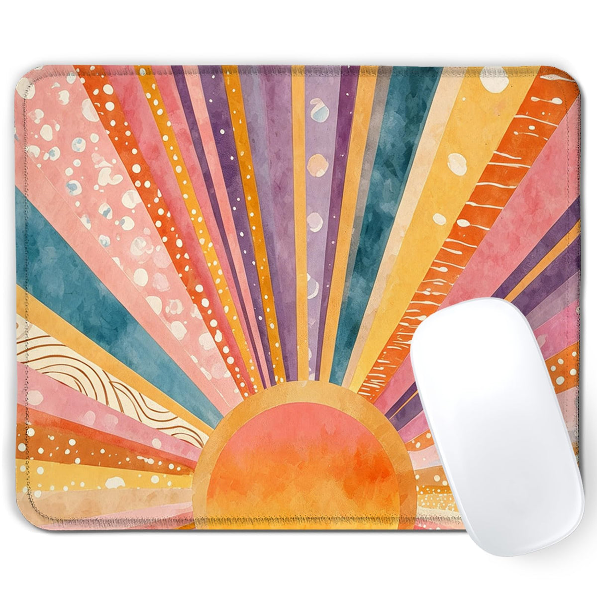 Boho Colorful Sunshine Rainbow Mouse Pad, Cute Sunshine Mouse Pads Mousepad for Desk Home Office Dorm Computers Laptop, Boho Office Supplies Desk Accessories, 7.9x7.9 Inch
