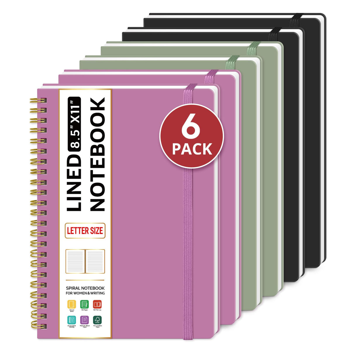 Taja Large Spiral Lined Notebook for Work, Journal for Women & Men