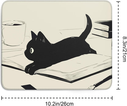 Cute Black Cat Mouse Pad,Kawaii Anime Cat Mouse Pads for Wireless Mouse Desk Accessories,10"X8" Travel Mousepad with Non-Slip Rubber Base, Stitched Edge Mouse Pads for Desk,Computers,Laptop,Office