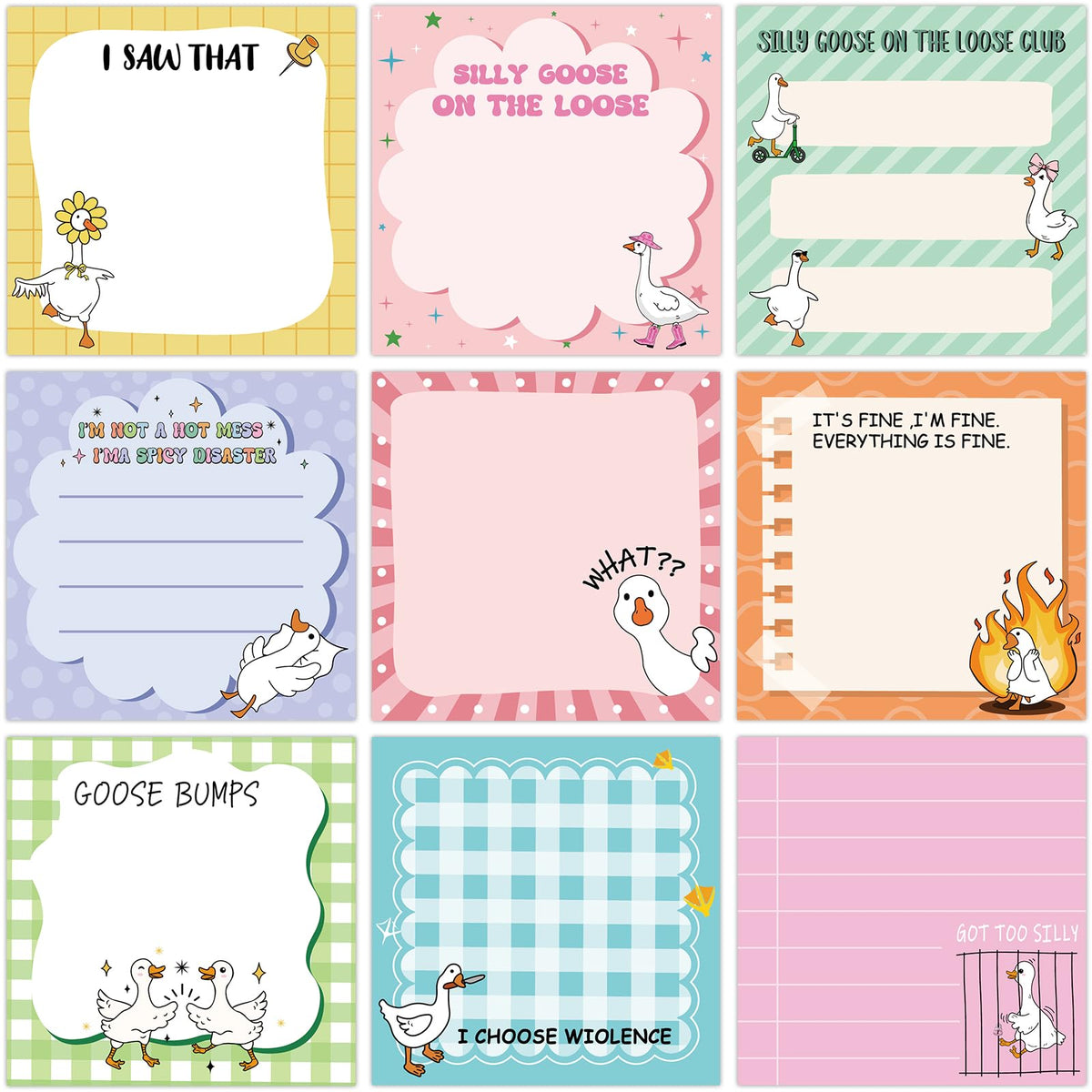 9 Pcs Wildflower Notepads 3" x 3" Self-Adhesive Wildflower Note Pads Memo for Journal Home Office School Teacher Gifts - 450 Sheets Reusable Flower Sticky Notes