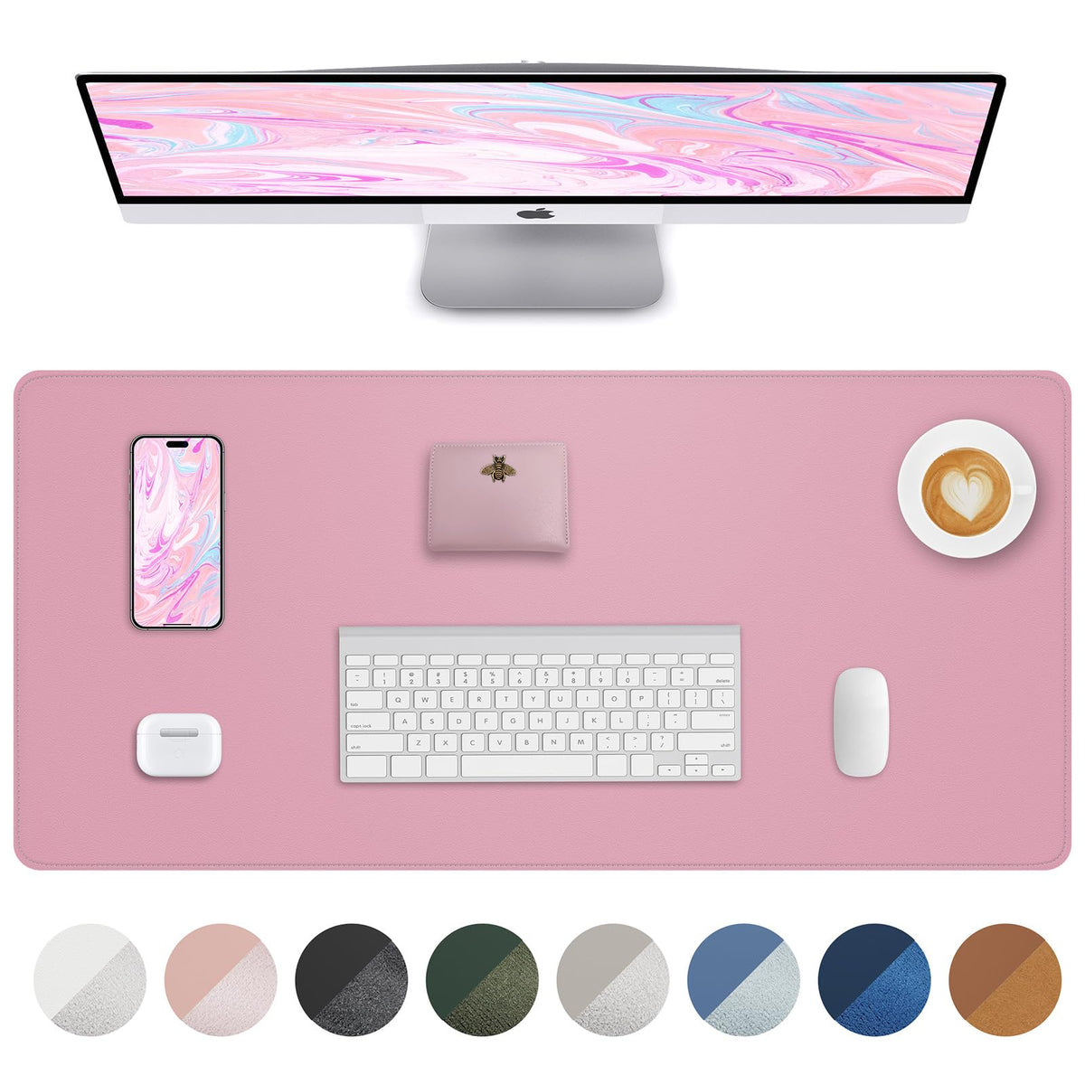 AFIING Desk Pad Protector 23.6" x 13.7" - Non-Slip Waterproof PU Leather Desk Mat for Mouse, Keyboard, Laptop, Office and Home Workspace (Beige)