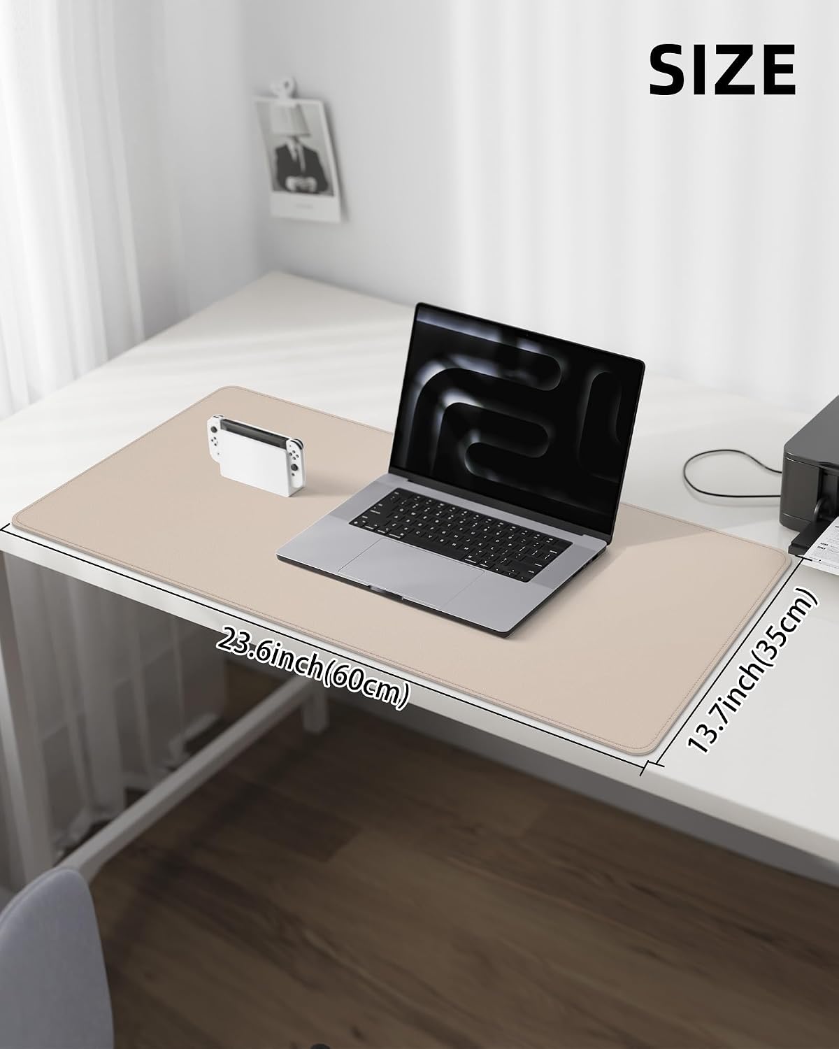 AFIING Desk Pad Protector 23.6" x 13.7" - Non-Slip Waterproof PU Leather Desk Mat for Mouse, Keyboard, Laptop, Office and Home Workspace (Beige)