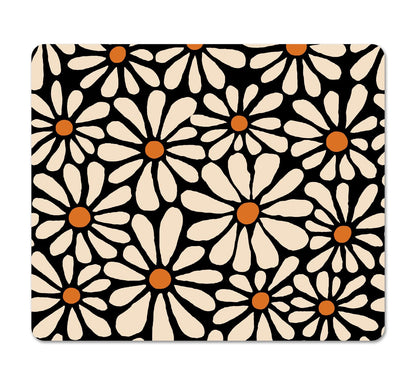 Square Cute Mouse Pad Daisy, Boho Floral Flower Mouse Pads for Desk, Non-Slip Rubber Beige Mousepad Washable Cloth, Minimal Computer Pad Decor Gifts, Coworker Gift for Girls Kids Women, 9.5x7.9 inch