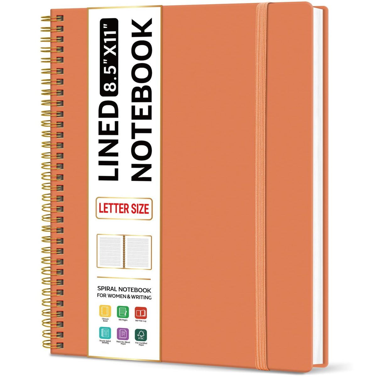 Taja Large Spiral Lined Notebook for Work, Journal for Women & Men