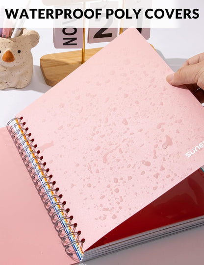 SUNEE Spiral Notebooks for Work with Removable Dividers & Tabs – College Ruled 5 Subject, 300 Pages, 3 Hole Punched, Durable PP Cover, 8"x10.5" – Notebooks for Office or School, Pink