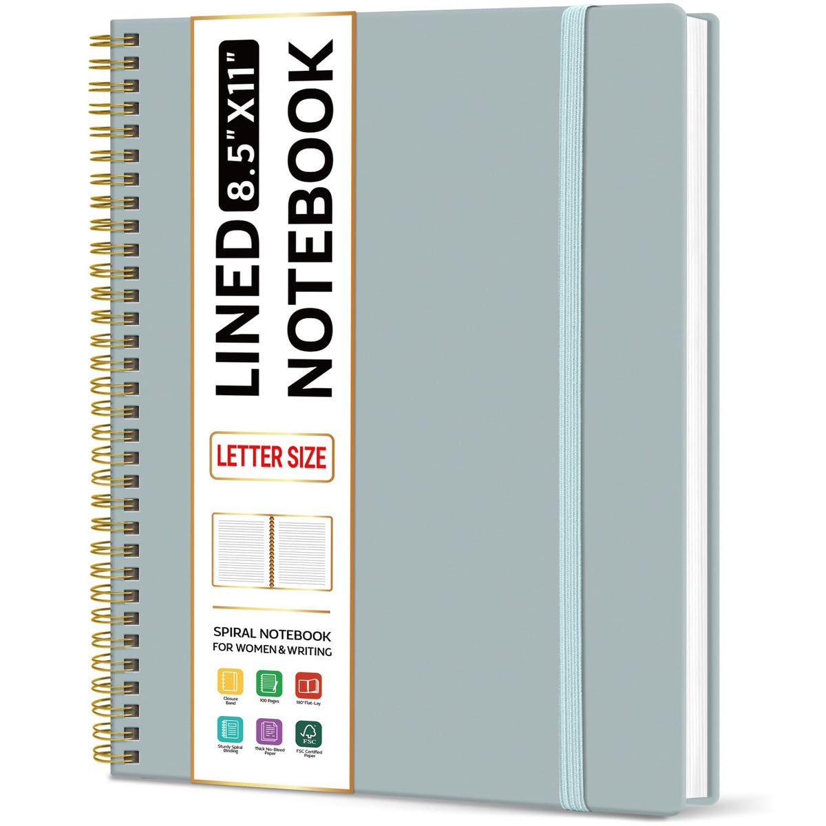 Taja Large Spiral Lined Notebook for Work, Journal for Women & Men