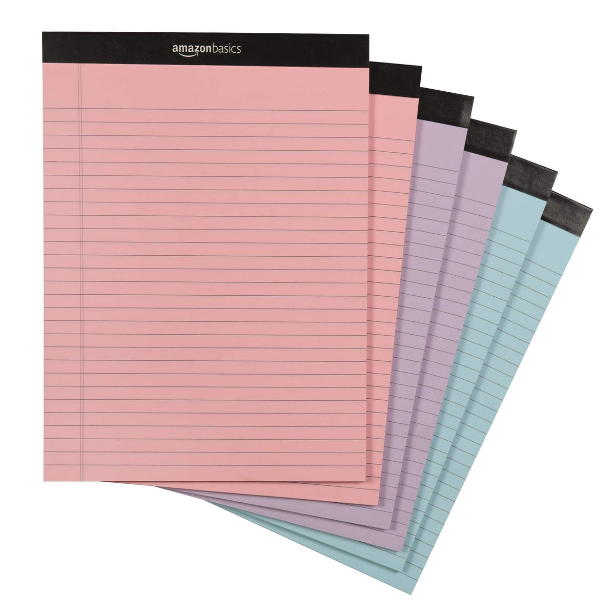 Amazon Basics Narrow Ruled Writing Pads, Perforated, 5" x 8", Multicolor, 6-Pack of 50 Sheets