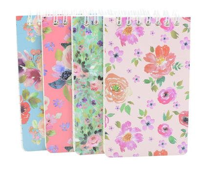 4pcs Small Top Spiral Notebook College Ruled 3x5inch Mini Cute Pocket Journals Hardcover 120 Pages 7mm Lined Pages Tiny Memo Pads for Home, Office, Work, Travel (4, Rose Flower)