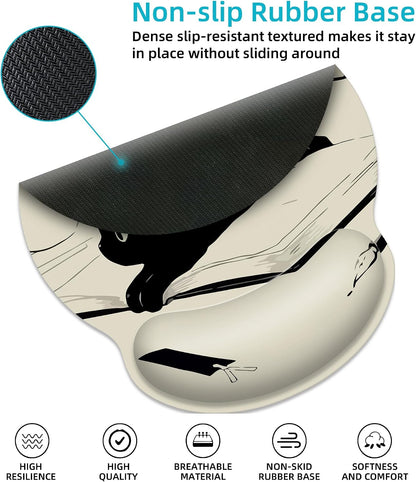 Kawaii Anime Black Cat Ergonomic Mouse Pad with Wrist Rest for Desk Work