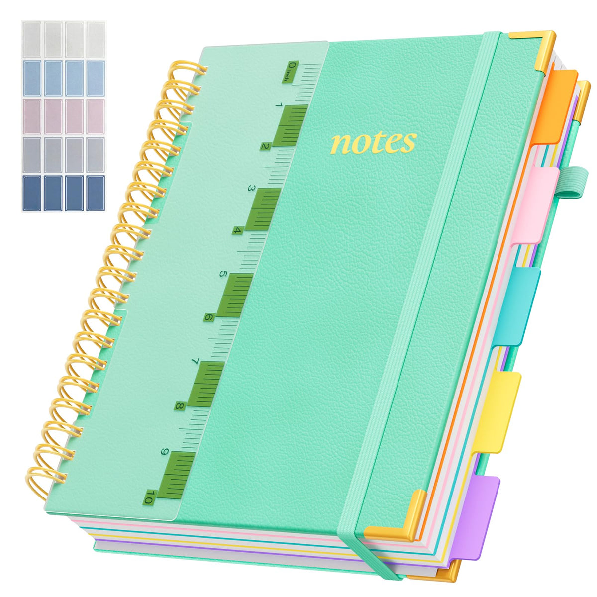 Line Hardcover Spiral Notebook with Removable Dividers Tabs & Ruler, 5 Subject Notebook College Ruled, 300 Page, Large 8"x10" B5 Notebooks for Work School, Lined Journal for Women & Men, Purple