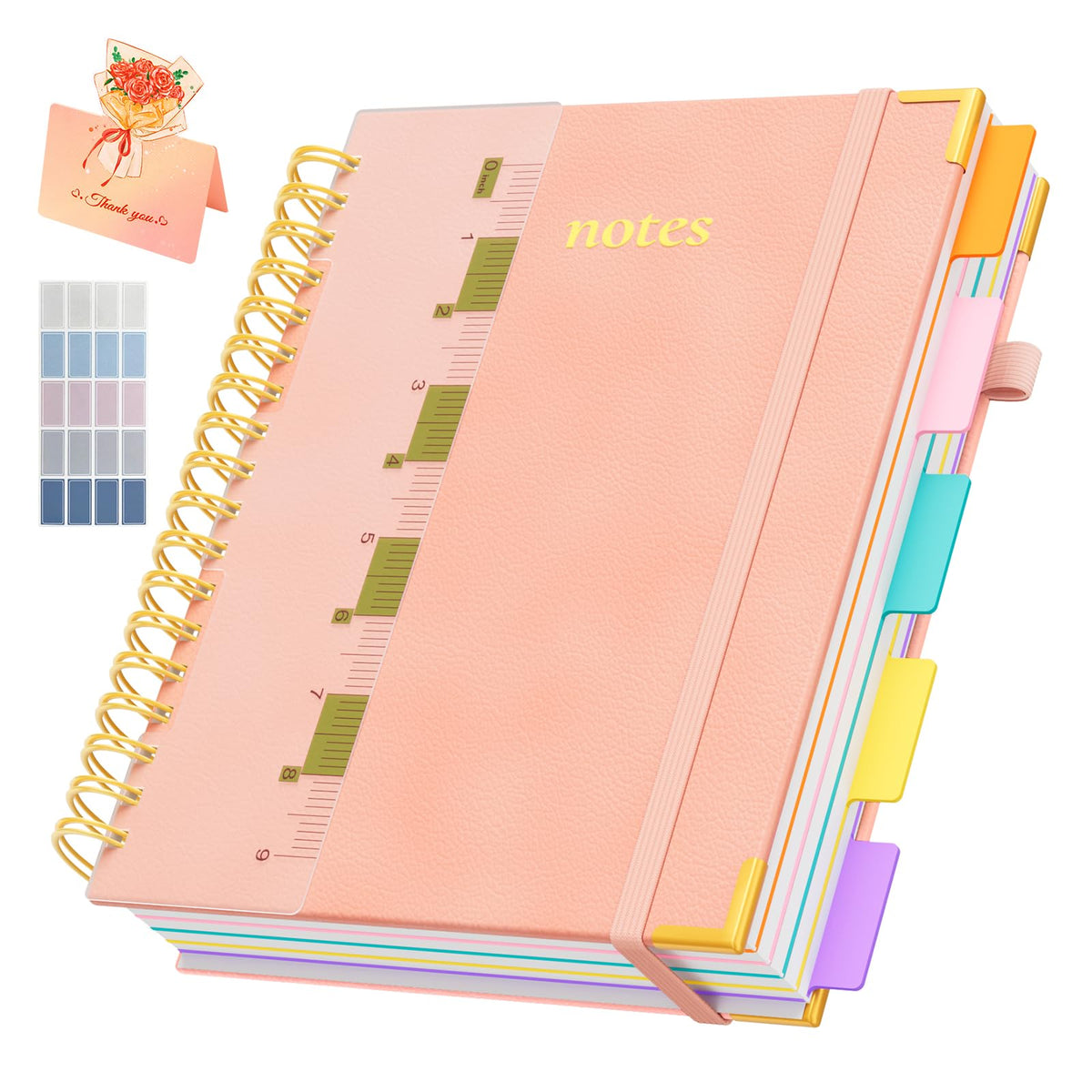 Line Hardcover Spiral Notebook with Removable Dividers Tabs & Ruler, 5 Subject Notebook College Ruled, 300 Page, Large 8"x10" B5 Notebooks for Work School, Lined Journal for Women & Men, Purple