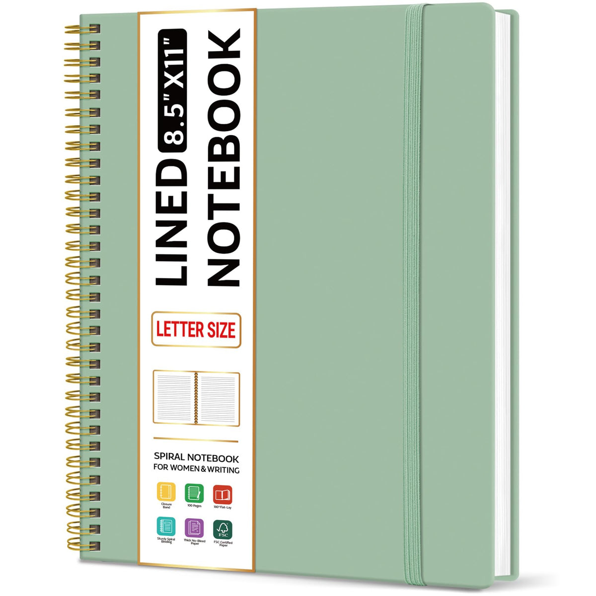 Taja Large Spiral Lined Notebook for Work, Journal for Women & Men
