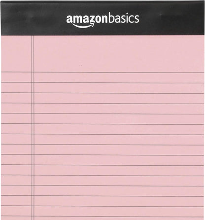 Amazon Basics Narrow Ruled Writing Pads, Perforated, 5" x 8", Multicolor, 6-Pack of 50 Sheets
