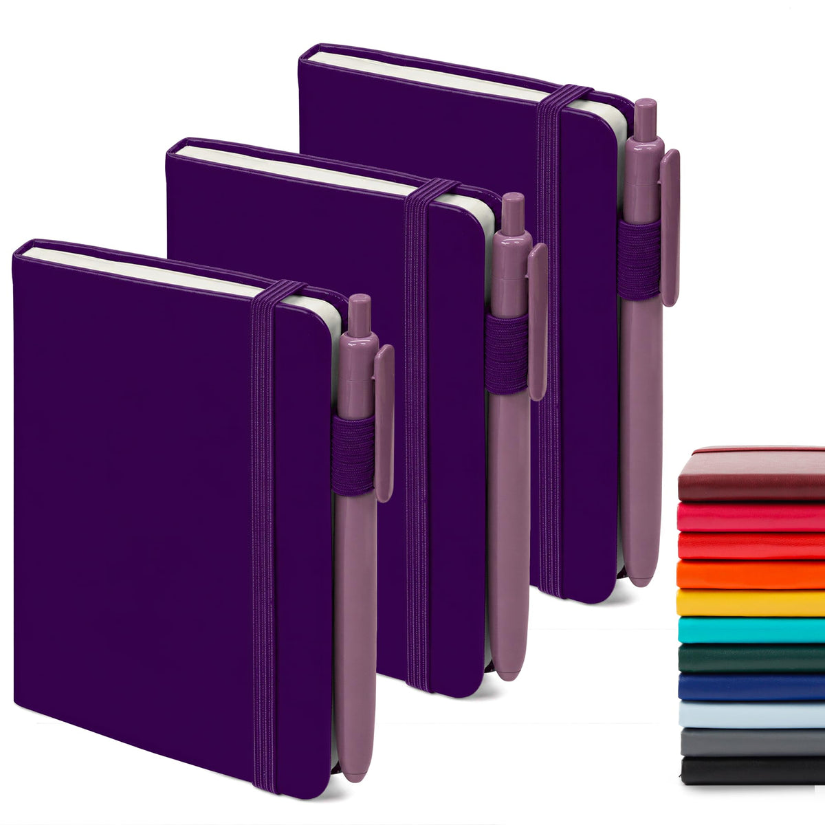 feela 3 Pack Pocket Small Notebook Journals, Mini Cute Hardcover College Ruled Notepad Women Office Supplies, with 3 Black Pens, 3.5”x 5.5”, A6, Pastel Colors, Light Blue, Light Purple, Light Green