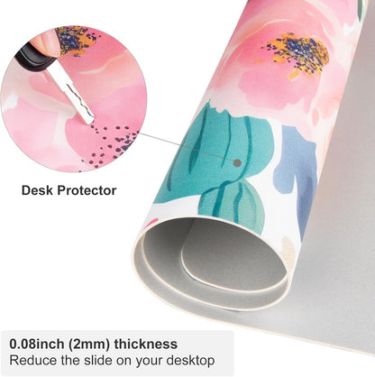 Faux Leather Large Mouse Pad, Office Desk Mat, 31.5"x15.7", Pink Floral
