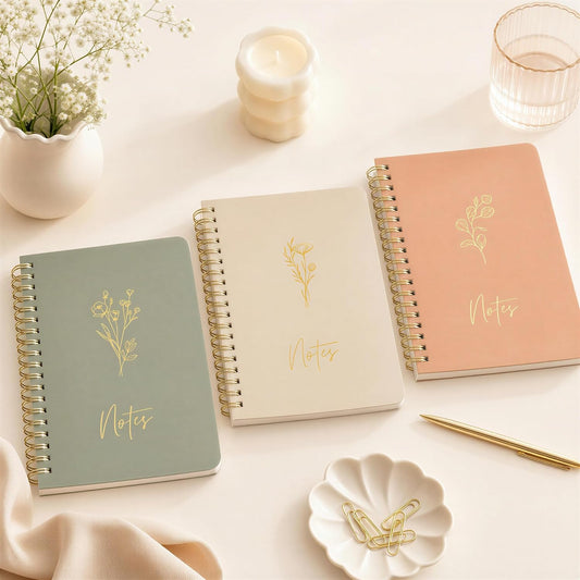 Aesthetic Spiral Notebook Set of 3 For Women - Cute College Ruled Journals
