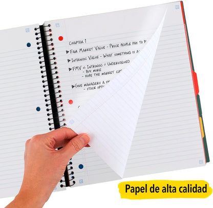 Five Star Advance Spiral Notebook + Study App, 5 Subject, College Ruled Paper, 8-1/2" x 11", 200 Sheets, Spiral Guard, Movable Tabbed Dividers, Seaglass Green (73148)
