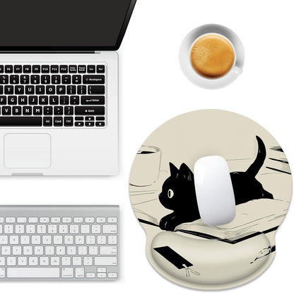 Kawaii Anime Black Cat Ergonomic Mouse Pad with Wrist Rest for Desk Work