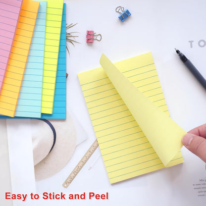 HQCME 9 Pack Lined Sticky Notes with Lines 4X6 in, 9 Pastel Slef-Stick Pads