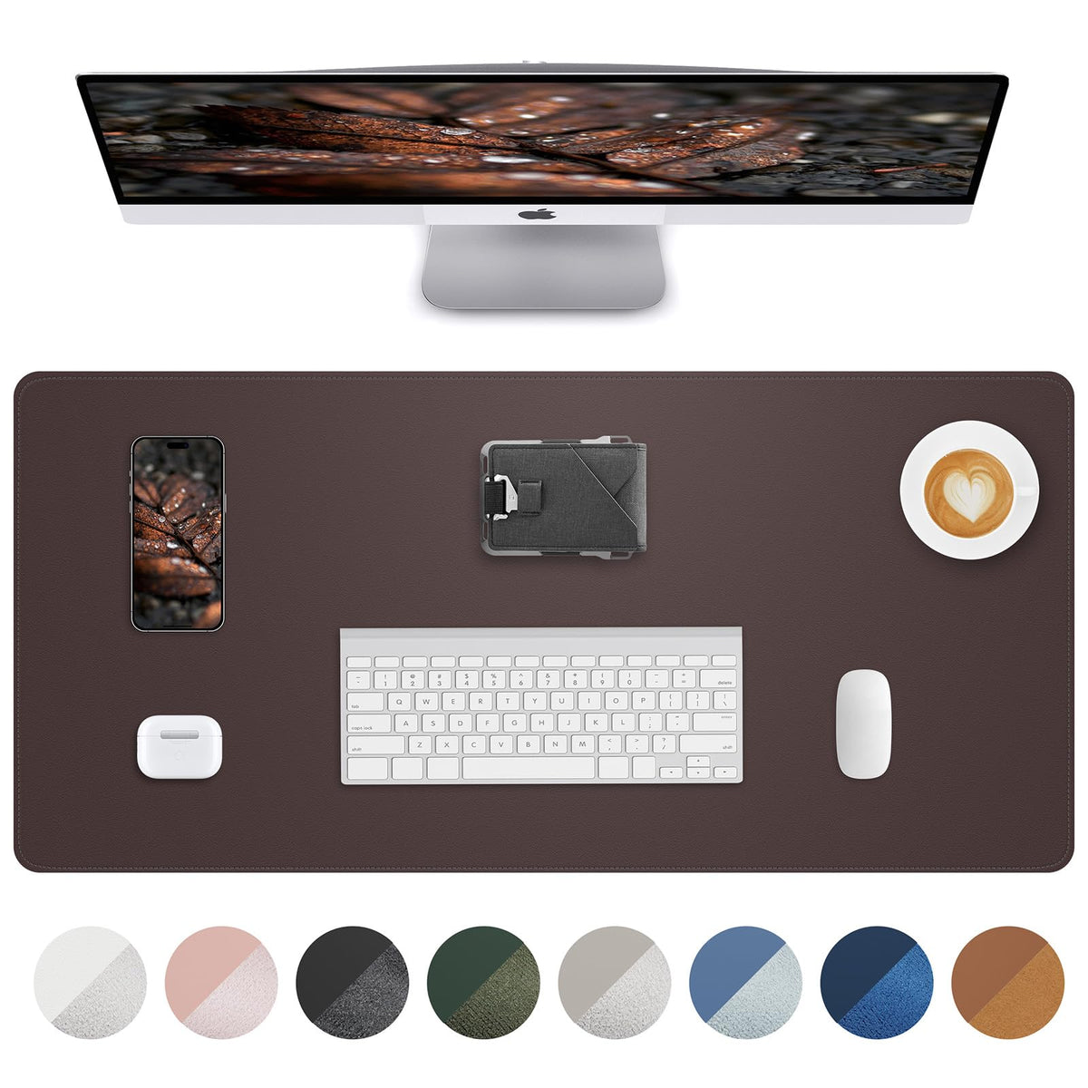 AFIING Desk Pad Protector 23.6" x 13.7" - Non-Slip Waterproof PU Leather Desk Mat for Mouse, Keyboard, Laptop, Office and Home Workspace (Beige)