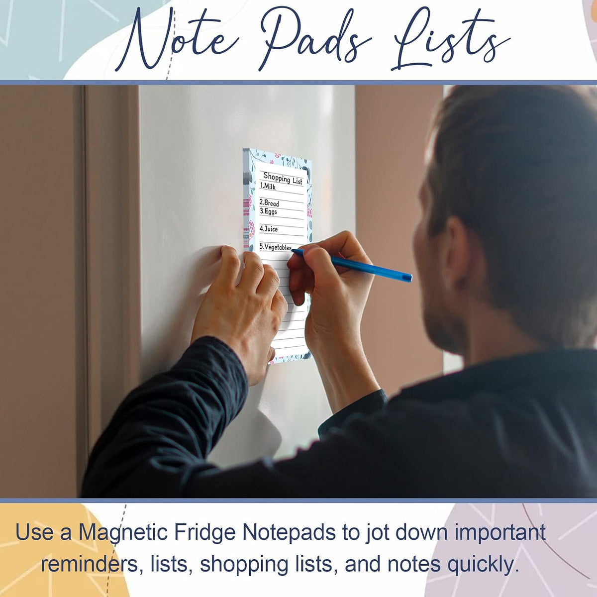 Joyberg Magnetic Notepads for Refrigerator - Flower Design, 50 Sheets Per Pad, 4 Pack Memo Pads for Grocery Lists and To-Dos