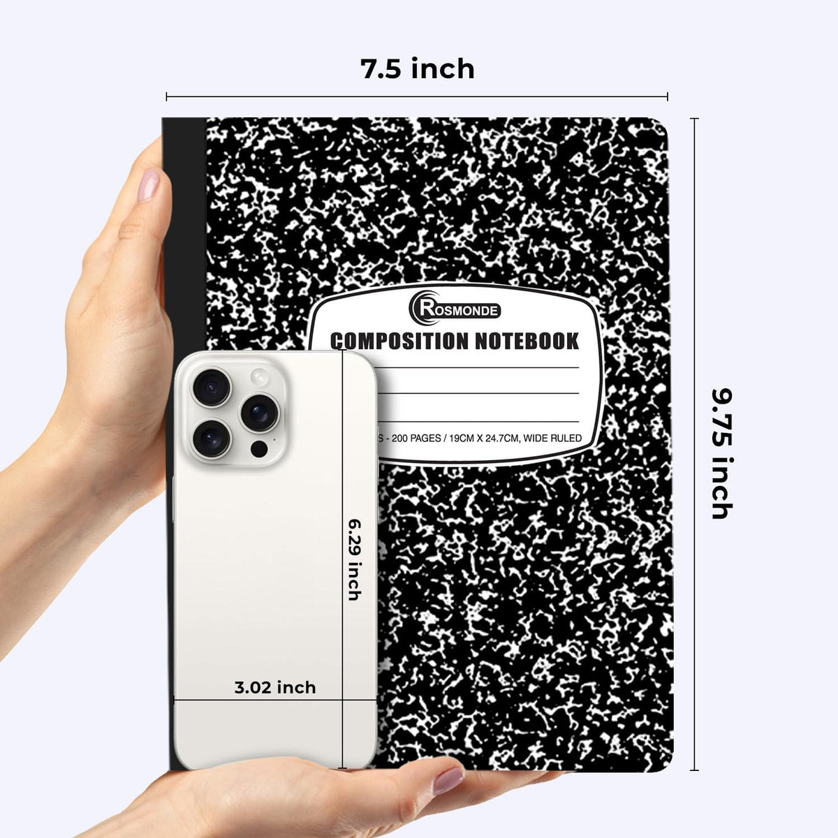 Rosmonde 5 Pack Wide Ruled Composition Notebook, Black Marble Notebooks