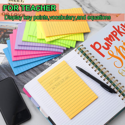 (12 Pack) Lined Sticky Notes 4x6 in,Bright Large Notepads with Lines