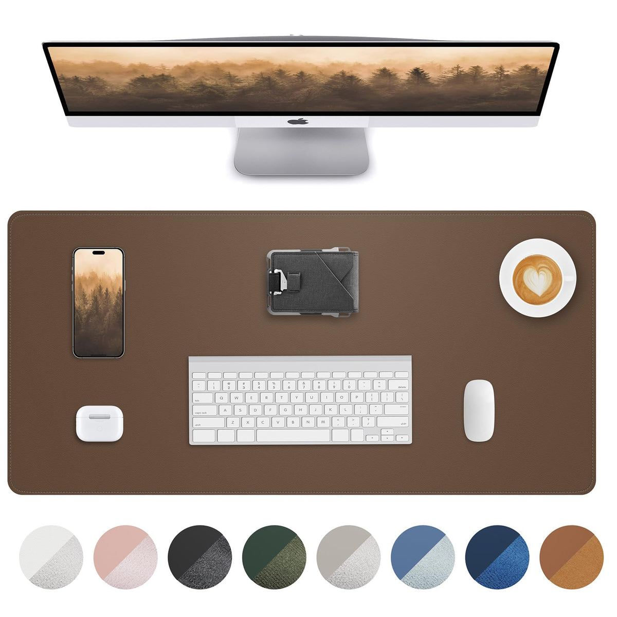 AFIING Desk Pad Protector 23.6" x 13.7" - Non-Slip Waterproof PU Leather Desk Mat for Mouse, Keyboard, Laptop, Office and Home Workspace (Beige)
