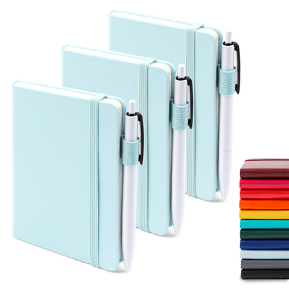 feela 3 Pack Pocket Small Notebook Journals, Mini Cute Hardcover College Ruled Notepad Women Office Supplies, with 3 Black Pens, 3.5”x 5.5”, A6, Pastel Colors, Light Blue, Light Purple, Light Green