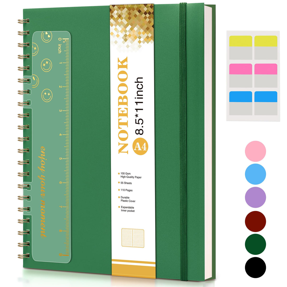 Spiral Notebook Journal 8.5” x 11”, A4 Large Notebooks for Women Men, College Ruled Lined Journal, 100 GSM Paper, Hardcover Spiral Bound Journals for Work School Writing Note Taking Business, Purple