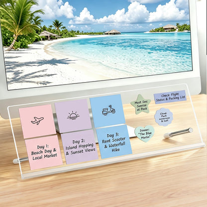 Monitor Memo Board Holder 14"x5", Office Organization Memo Holders for Computer Sticky Note Holder, Space-Saving Under Monitor, Movable & Reusable, Screen Saver for Office & Home Desktop Decor