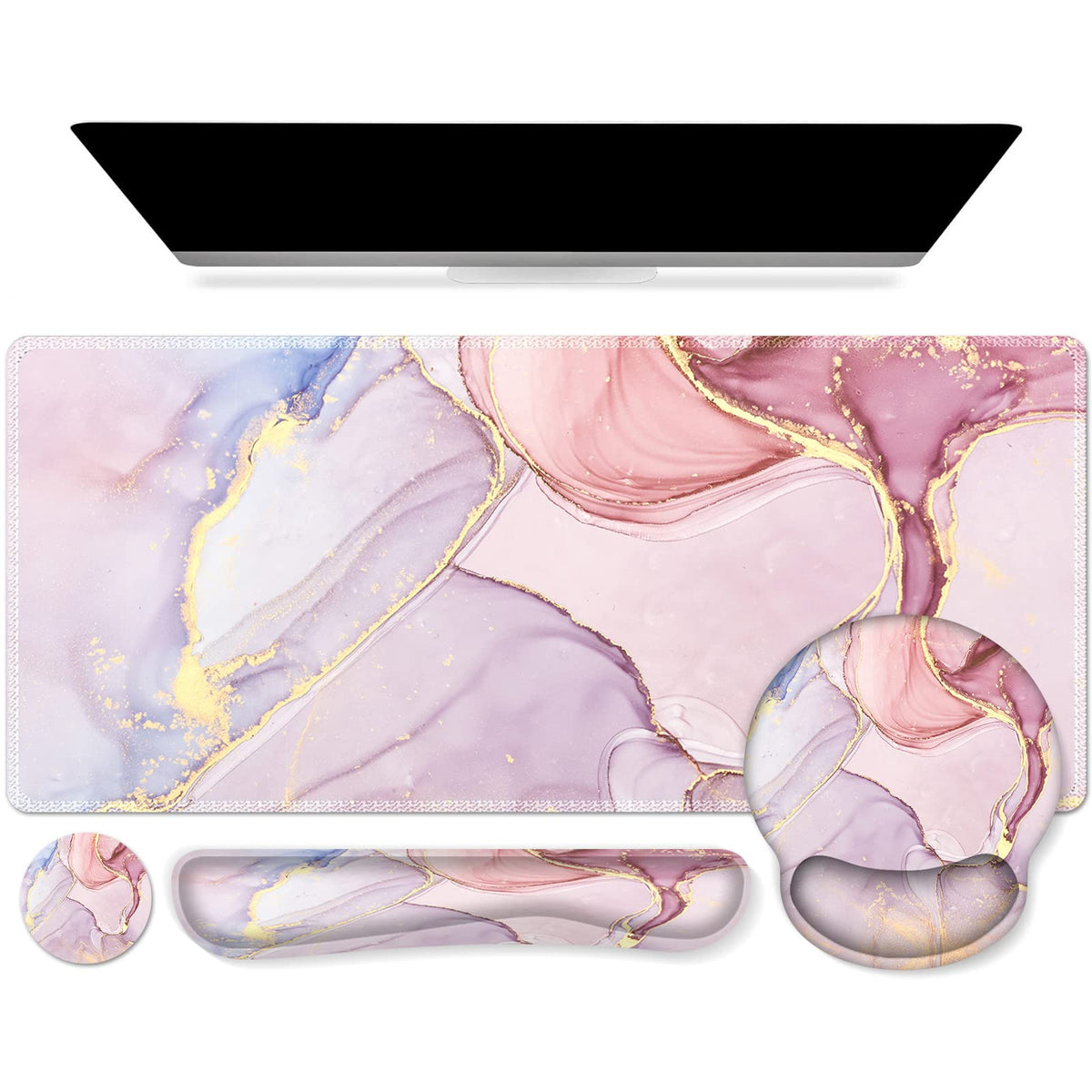 iCasso Pink Ergonomic Mouse Pad with Wrist Rests Set for Desk Accessories