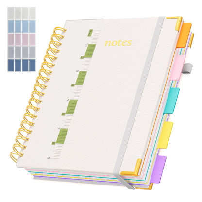 Line Hardcover Spiral Notebook with Removable Dividers Tabs & Ruler, 5 Subject Notebook College Ruled, 300 Page, Large 8"x10" B5 Notebooks for Work School, Lined Journal for Women & Men, Purple