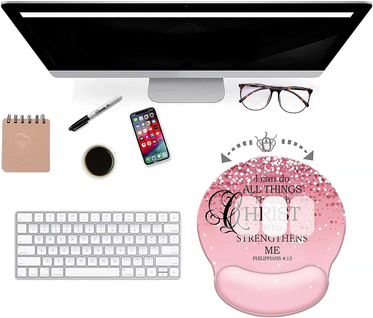 Pink Ergonomic Mouse Pad with Wrist Support, Mouse Pads for Desk with Memory Foam Wrist Rest Non-Slip PU Base for Office Decor Computer Laptop