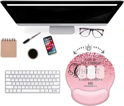 Pink Ergonomic Mouse Pad with Wrist Support, Mouse Pads for Desk with Memory Foam Wrist Rest Non-Slip PU Base for Office Decor Computer Laptop