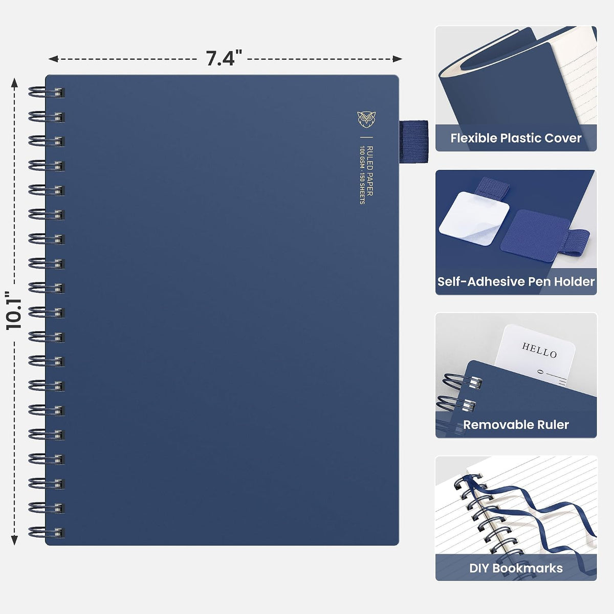 EMSHOI Lined Spiral Journal Notebook, 300 Pages, B5 Size (7.4'' x 10.1'')