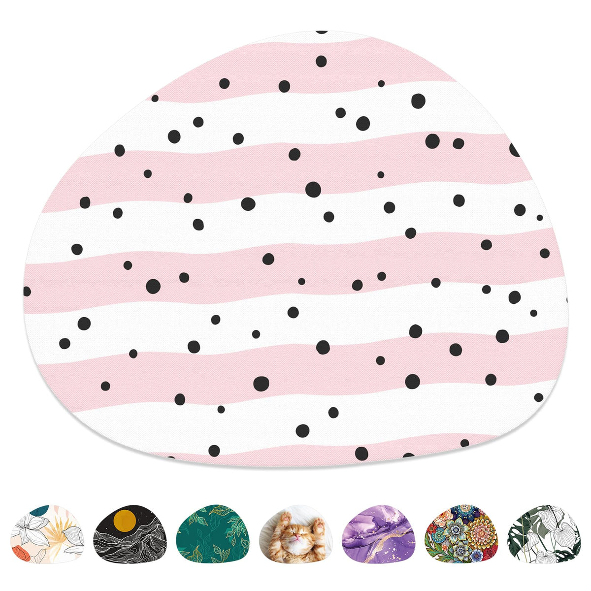 Mouse Pad, Premium-Textured Oval Computer Pad, 8.7" x 7.1" Thick 3 mm Anti-Slip Waterproof Rubber Cute Mouse Mat for Office, Home, Gaming, Laptop, PC, Artistic Dots
